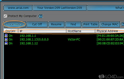 User interface - Screenshot of Netcut