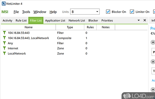 An ultimate internet traffic control and monitoring tool designed for Windows - Screenshot of NetLimiter