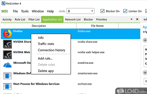 Internet traffic control and monitoring tool - Screenshot of NetLimiter