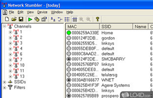 Screenshot of NetStumbler - To quickly detect wireless local area networks (WLANs)