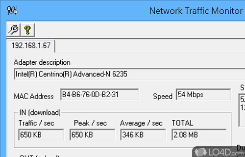 Keep an eye on incoming and outgoing data packets through network adapter and set up limits to receive alerts - Screenshot of Network Traffic Monitor