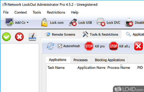 Requires administrator rights - Screenshot of Network LookOut Administrator Pro
