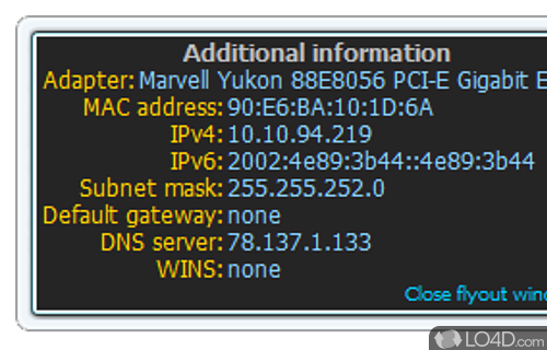 Screenshot of Network Monitor II - Sidebar gadget that provides information at a glance about Internet signal, computer's IP addresses, the traffic speed