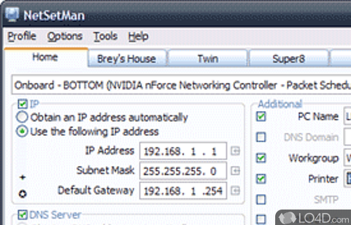Screenshot of Network Profile Manager - User interface