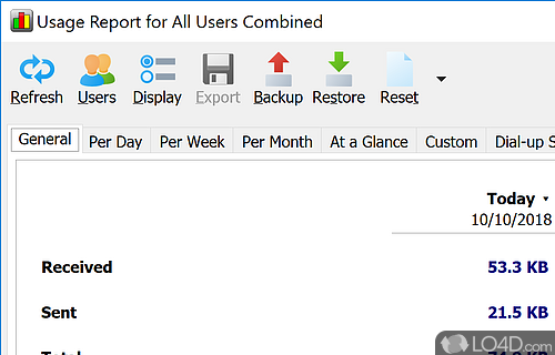 Bandwidth monitor, Connection speed test, Data usage log - Screenshot of NetWorx Portable