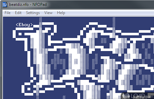 Screenshot of NFOPad - -to-handle and NFO viewer and text editor, which also offers support for ASCII and ANSI character encoding schemes
