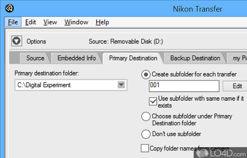 User interface - Screenshot of Nikon Transfer