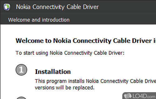User interface - Screenshot of Nokia Connectivity USB Driver