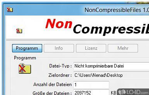 Screenshot of NonCompressibleFiles - Create one or multiple non-compressible or maximum compressible files to test various apps