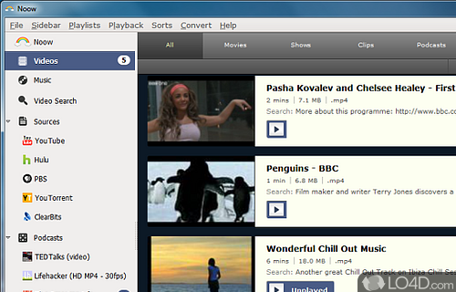 Screenshot of Noow Media Player - User interface