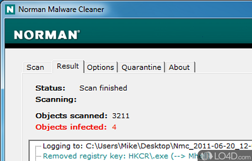 Screenshot of Norman Malware Cleaner - On-demand scanner that detects and removes popular forms of malware
