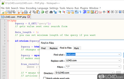 Powerful search and replace feature - Screenshot of Notepad++