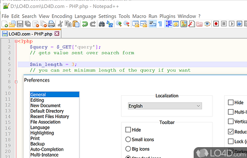 Editor for text and programming code - Screenshot of Notepad++