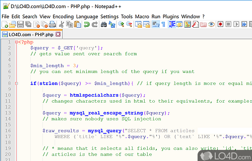 Powerful code and text editing that supports PHP, HTML, CSS, Perl, Python and endless others - Screenshot of Notepad++