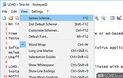User interface - Screenshot of Notepad2