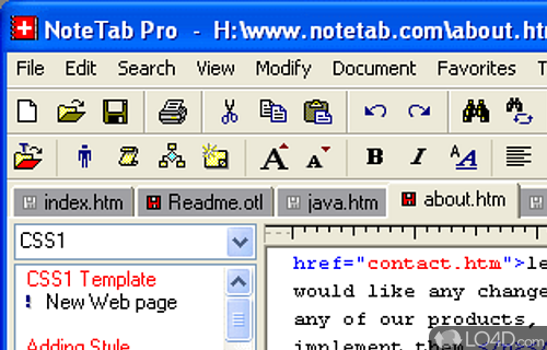 Screenshot of NoteTab Pro - User interface
