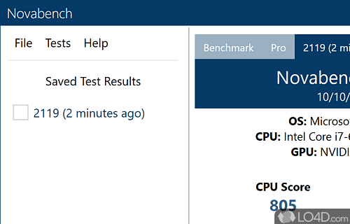 Assess the performance of hardware configuration by running benchmark tests for the processors - Screenshot of NovaBench