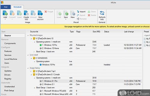 Screenshot of NTLite - Create a personalized and optimized Windows version by removing unnecessary components