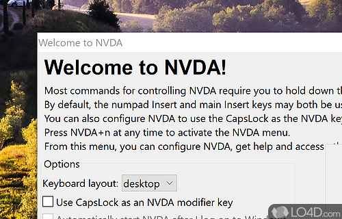 Makes it much easier for blind or vision impaired people to access and navigate any computer running Windows - Screenshot of NVDA Portable