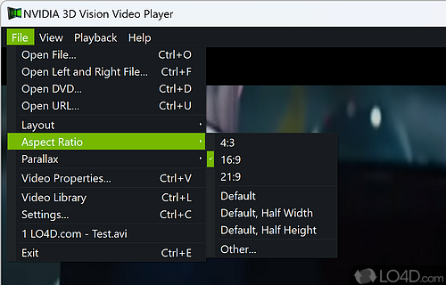 Customizable viewing method - Screenshot of NVIDIA 3D Vision Video Player