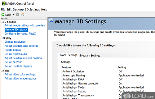 NVIDIA Display Control Panel Screenshot