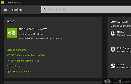 Design, interface, and performance - Screenshot of NVIDIA GeForce Now