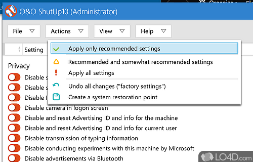 Various range of tweaks for Windows 10 - Screenshot of O&O ShutUp10