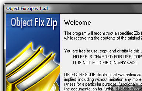 Screenshot of Object FIX ZIP - Follow four steps in a wizard