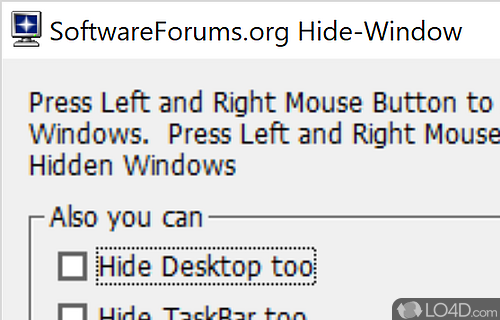 Screenshot of OneClick Hide Window - Hide or unhide all the active windows on desktop by using left and right mouse buttons