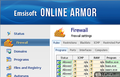Screenshot of Online Armor Free - Software solution that protects computer against spyware, malware, trojans
