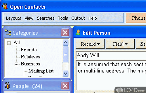 Screenshot of Open Contacts - Flexible address book with CRM features
