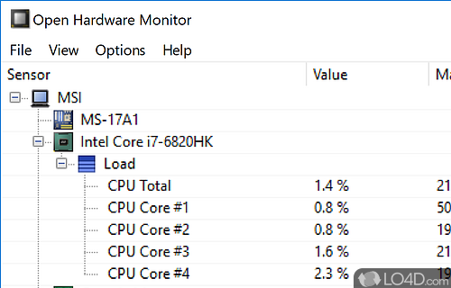Monitor PC hardware when it comes to temperatures, fan speeds, voltages - Screenshot of Open Hardware Monitor