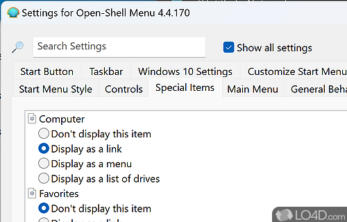 A reliable application for customizing the start menu - Screenshot of Open Shell