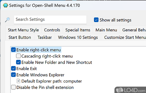 Customizable Start menu - Screenshot of Open Shell