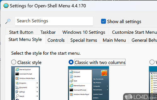 Change the appearance and behavior of the Start Menu of operating system so that it meets needs and preferences - Screenshot of Open Shell