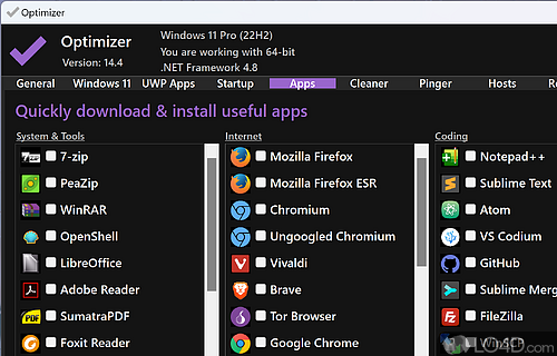 Optimization tool for PC - Screenshot of Optimizer