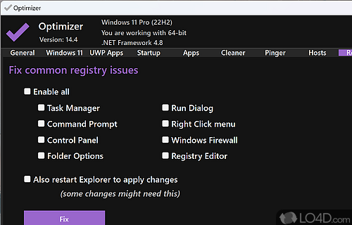 Windows - Screenshot of Optimizer