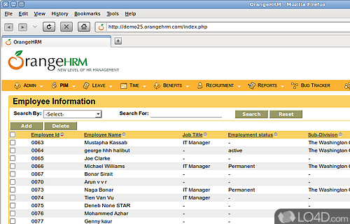 Screenshot of OrangeHRM - Solution which reflects the main areas of HR Management from personnel administration to today's complex strategic approaches