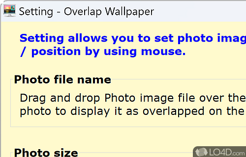 Compact and tool that overlays a photo on the desktop wallpaper and lets you specify its transparency - Screenshot of Overlap Wallpaper