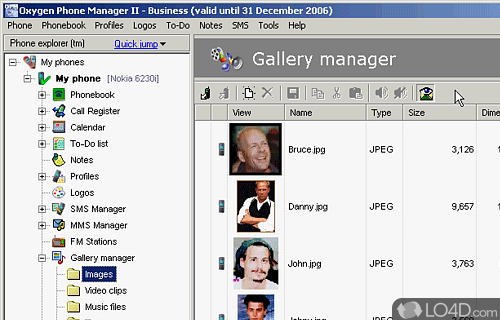 Screenshot of Oxygen Phone Manager II - Copy or back up files to or from Nokia device using cable, irDA (infrared) or Bluetooth