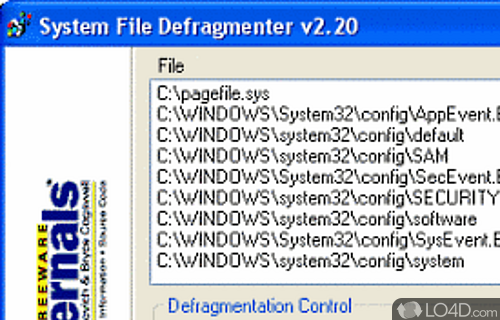 Screenshot of PageDefrag - Can contribute to improving overall system performance by running defragmentation jobs on system files at boot time
