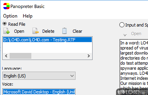 Text to speech converter that supports both files - Screenshot of Panopreter Basic