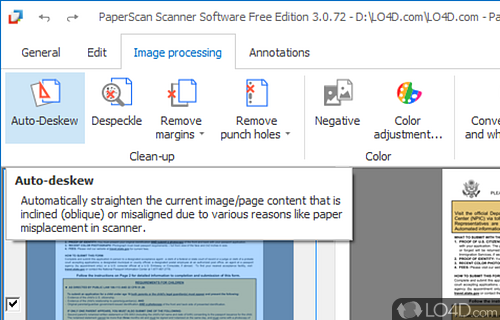 A free scanning tool with image processing like autodeskew, filters, cropping - Screenshot of PaperScan Free