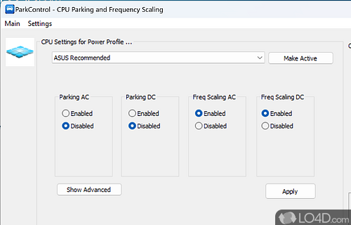 Quickly and easily disable CPU parking without system reboot and manage power profiles thanks to this app - Screenshot of ParkControl