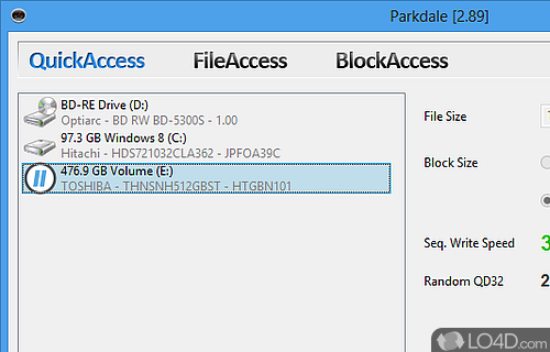 Screenshot of Parkdale - Measure the read and write speed of hard drives, benchmark optical drives and test network connections