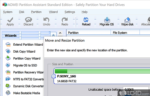 Disk space - Screenshot of AOMEI Partition Assistant Standard