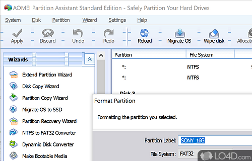 Dividing your PC's hard disk drive into many different sections - Screenshot of AOMEI Partition Assistant Standard
