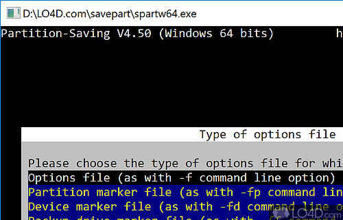 User interface - Screenshot of Partition Saving