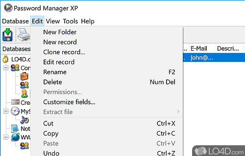 User interface - Screenshot of Password Manager XP