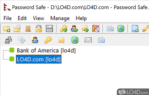 Generate passwords using specific policies and store them securely in an organized manner - Screenshot of Password Safe